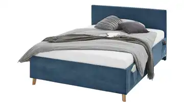 Polsterbettgestell mit USB-Anschluss Blau Ohne Rückenteil 140 cm Ohne Lattenrahmen & Bettkasten