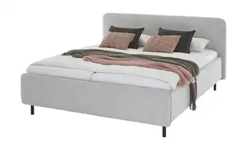 Polsterbett in meliertem Webstoff Primo Hellgrau 160 cm Mit Bettkasten