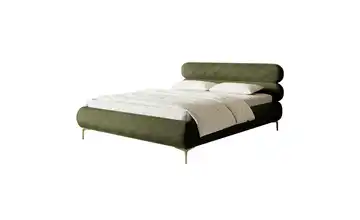 Polsterbett in Chenille Roule mit Bettkasten 160x200 cm Olivgrün Goldfarben
