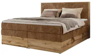 Boxspringbett mit Bettkasten Wood Classic King 180x200 cm H4 Orange, Eiche Artisan (Nachbildung) Cordstoff