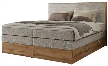 Boxspringbett mit Bettkasten Wood Classic King 160x200 cm H3 Ecru, Eiche Artisan (Nachbildung) Webstoff