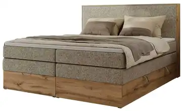 Boxspringbett mit Bettkasten Wood Classic King 200x200 cm H3 Dunkelbeige, Eiche Artisan (Nachbildung) Webstoff
