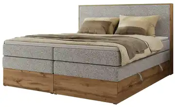 Boxspringbett mit Bettkasten Wood Classic King 200x200 cm H4 silberfarben, Eiche Artisan (Nachbildung) Webstoff