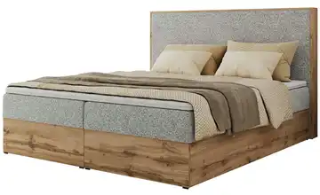 Boxbett mit Bettkasten Wood Classic 160x200 cm H4 Webstoff silberfarben, Eiche Artisan (Nachbildung)