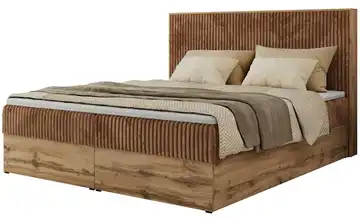 Boxbett mit Bettkasten Wood Classic 140x200 cm H3 Orange, Eiche Artisan (Nachbildung) Cordstoff