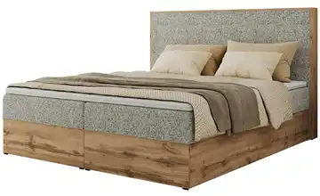Boxbett mit Bettkasten Wood Classic 140x200 cm H3 Webstoff Ecru, Eiche Artisan (Nachbildung)