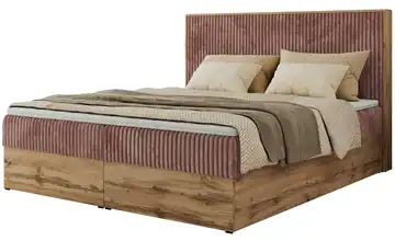 Boxbett mit Bettkasten Wood Classic 160x200 cm H4 Cordstoff Altrosa, Eiche Artisan (Nachbildung)