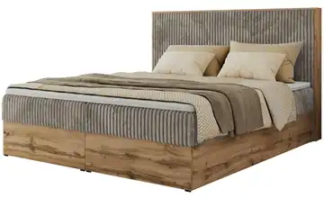 Boxbett mit Bettkasten Wood Classic 200x200 cm H4 Cordstoff Taupe, Eiche Artisan (Nachbildung)