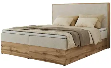 Boxbett mit Bettkasten Wood Classic 180x200 cm H4 Webstoff Hellbeige, Eiche Artisan (Nachbildung)