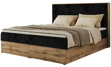 Boxbett mit Bettkasten Wood Classic 180x200 cm H3 Cordstoff Schwarz, Eiche Artisan (Nachbildung)