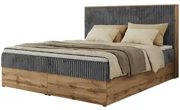 Boxbett mit Bettkasten Wood Classic 180x200 cm H3 Cordstoff Dunkelgrau, Eiche Artisan (Nachbildung)