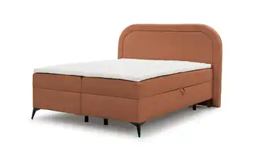 Boxbett mit Bettkasten, Bouclé-Stoff Sonna Terracotta Schwarz 140x200 cm