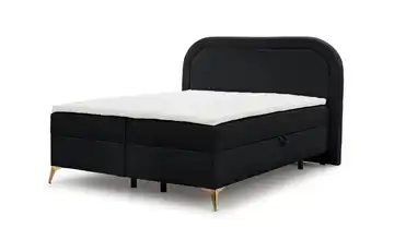 Boxbett mit Bettkasten, Bouclé-Stoff Sonna Schwarz Goldfarben 160x200 cm