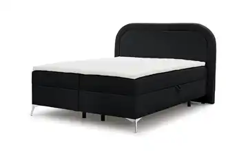 Boxbett mit Bettkasten, Bouclé-Stoff Sonna Schwarz verchromt 200x200 cm