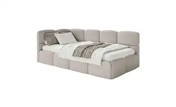 Selsey Polsterliege mit Matratze und Bettkasten Cloudy Kopfteil links Greige mit Matratze