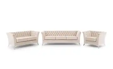 Chesterfield Polstergarnitur 3+2+1 verchromt Beige