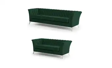 Polstergarnitur 3+2 Flaschengrün verchromt