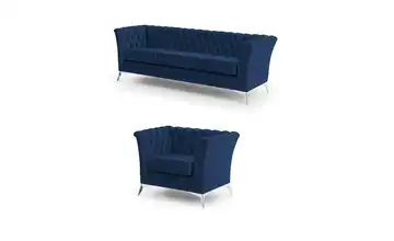 Polstergarnitur 3+1 verchromt Marineblau