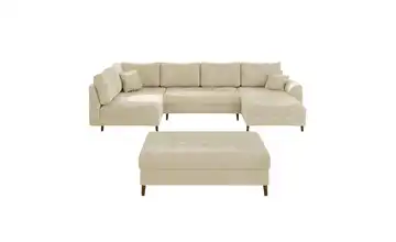 Wohnlandschaft mit Hocker Beige rechts