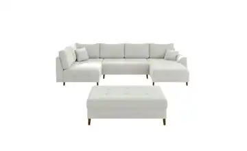 Wohnlandschaft mit Hocker rechts Weiß