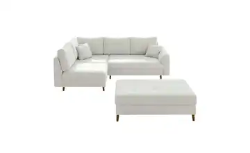Ecksofa mit Hocker links Weiß