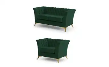 Polstergarnitur 2+1 Goldfarben Flaschengrün